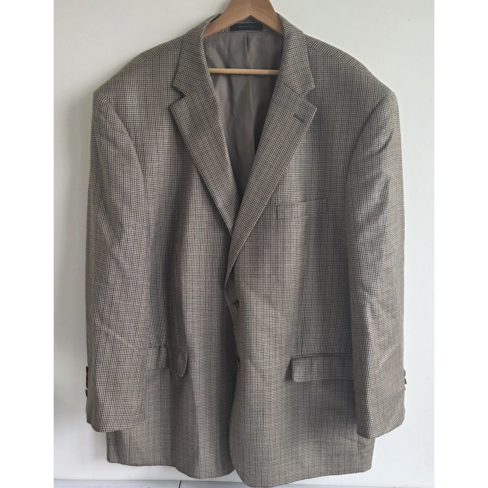 Lauren Ralph Lauren Mens 50R Silk Wool Houndstooth Blazer Sport Coat Brown 50R